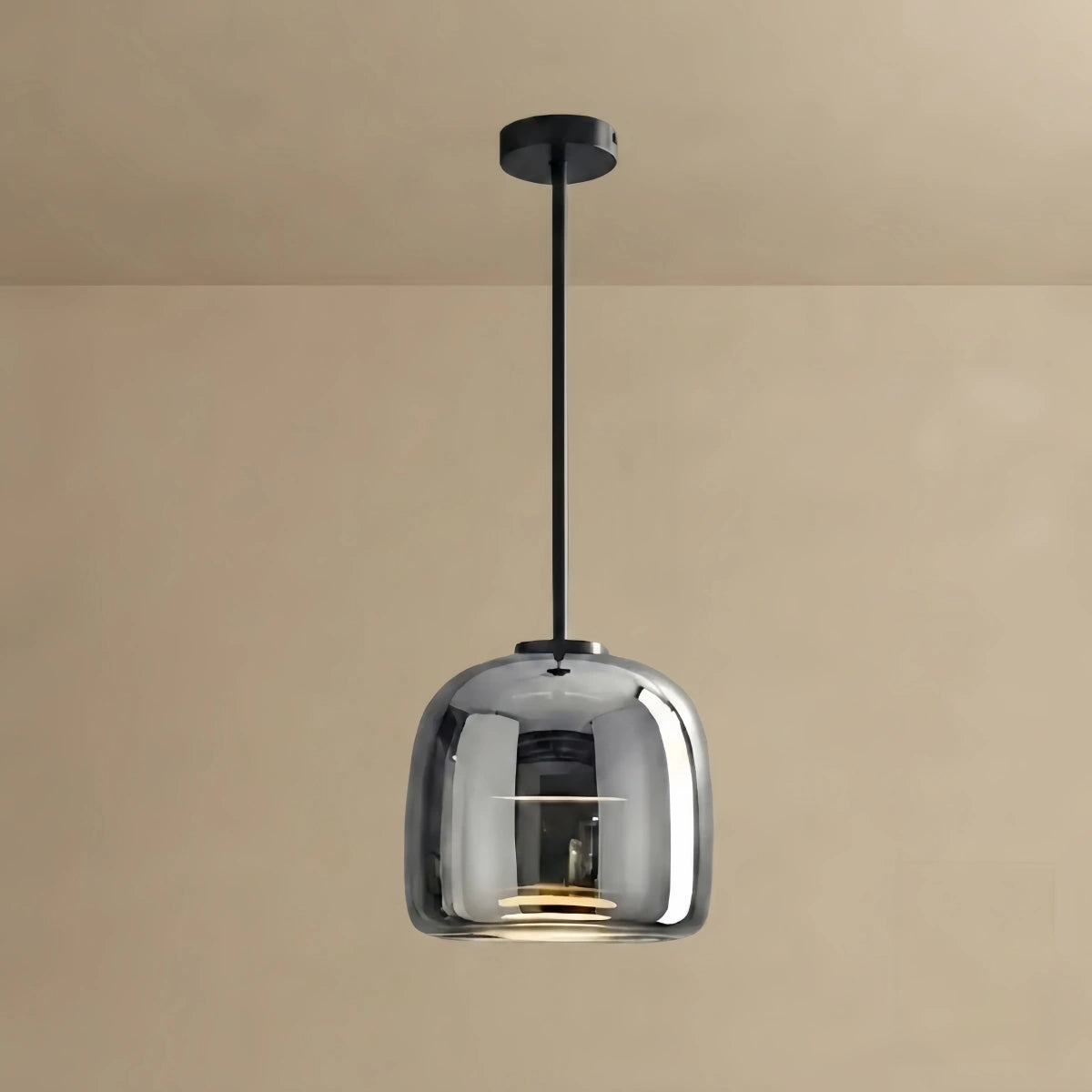 Vetro Modern Hand-Blown Pendant Lamp — Smoked Glass & Metal Accent for Kitchen Island
