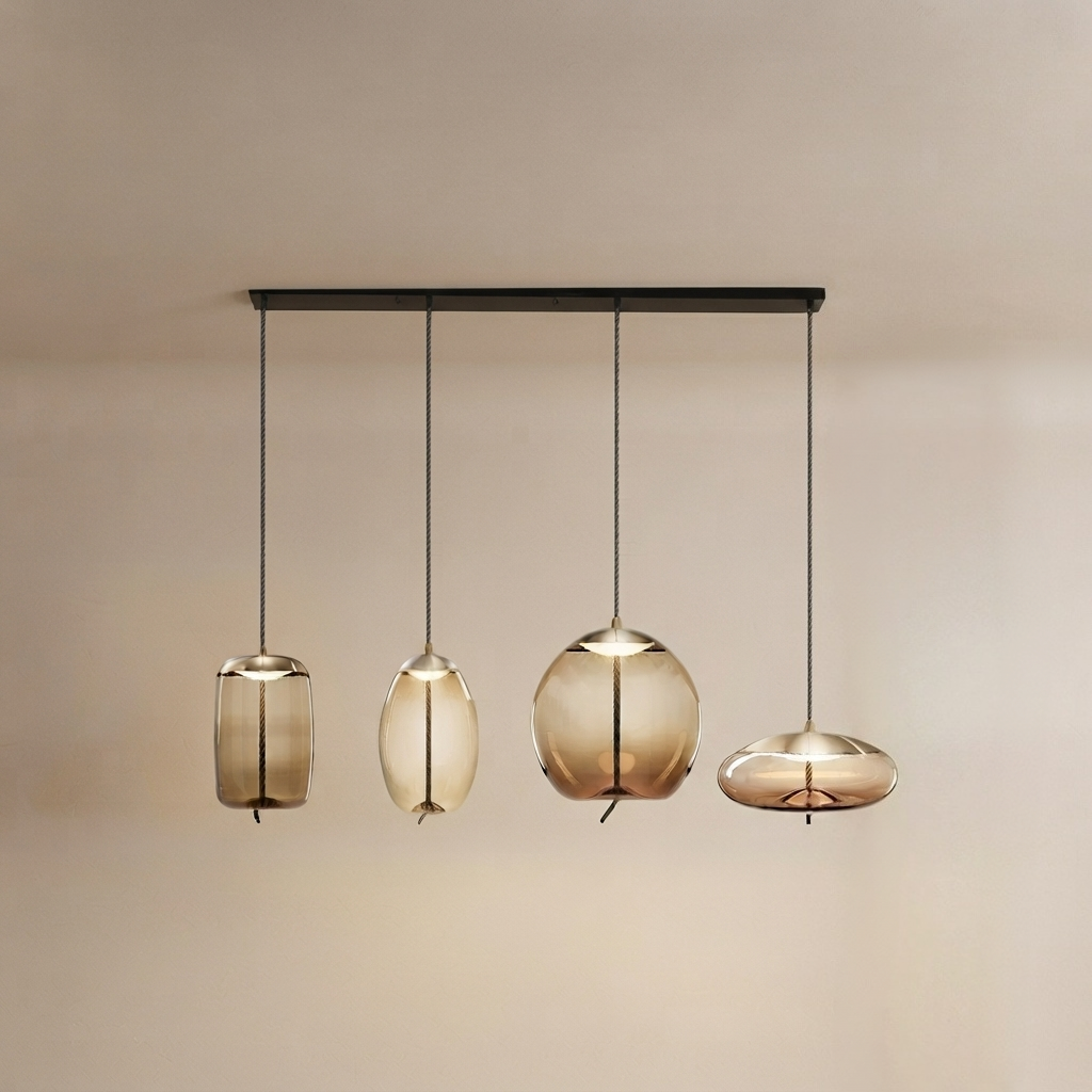 Vetro Modern Blue/Amber Pendant Light - Decorative Glass Geometric Living Room