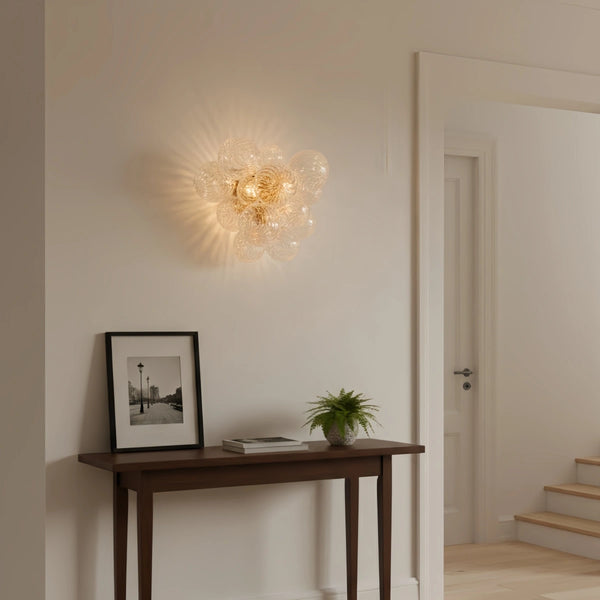 Modern Glass Globe Wall Light – Gold Metal Sconce with Clear Glass for Living Room