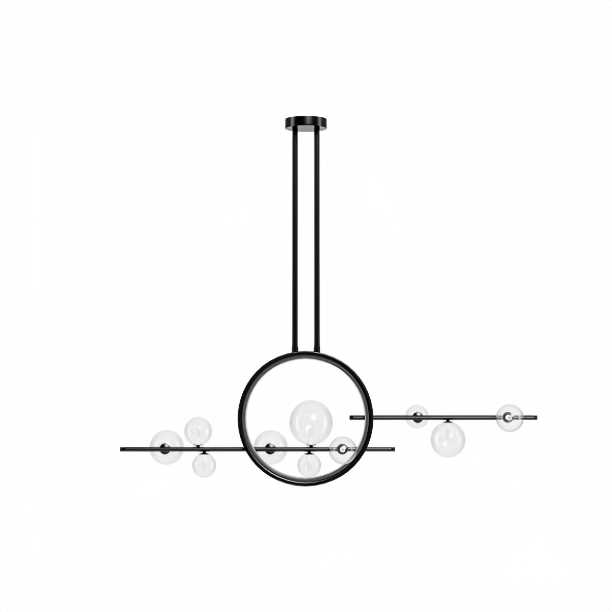 Nordic Glass Globe Chandelier – Floating Spheres on Circular Frame Kitchen Island