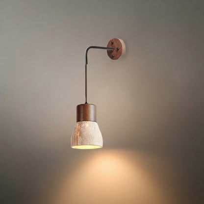 Wall Lamp — Travertine Shade Walnut Wood Socket for Bedside