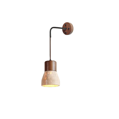 Wall Lamp — Travertine Shade Walnut Wood Socket for Bedside