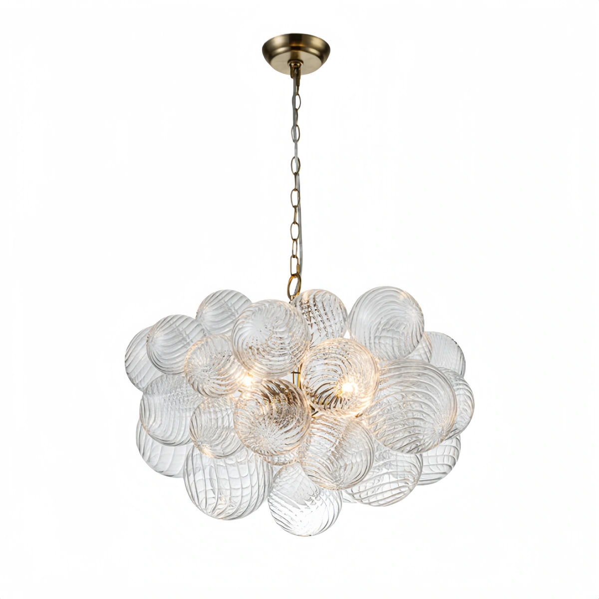 Modern Chandelier – Bubble Etched Glass Golden Chains Artistic for Dining Room/Entryway