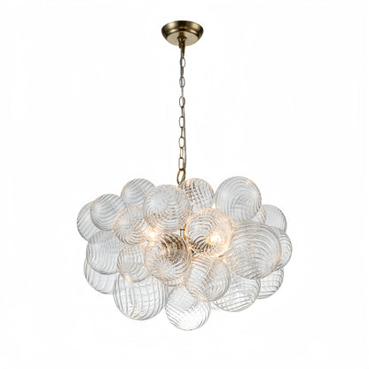 Modern Chandelier – Bubble Etched Glass Golden Chains Artistic for Dining Room/Entryway