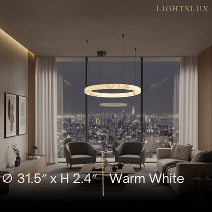 Pendant Lamp — Hand-Carved Stone & Black Metal for Dining Room