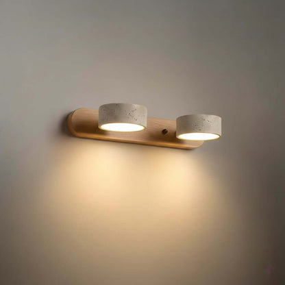 Modern Travertine Wall Light – Wood and Stone LED Sconce for Living Room