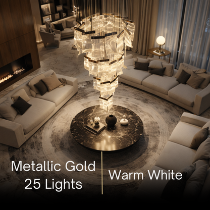 Excelis Royal Leaf-Layered Chandelier – Acrylic in Metallic Gold or Black Ash Dimmable