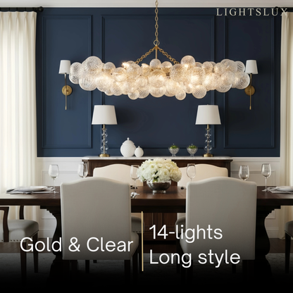 Modern Chandelier – Bubble Etched Glass Golden Chains Artistic for Dining Room/Entryway