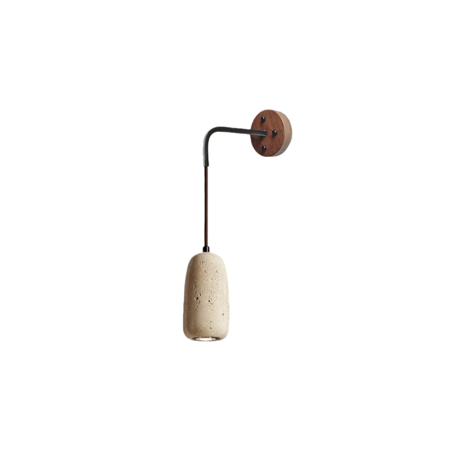 Wall Lamp — Travertine Shade Walnut Wood Socket for Bedside