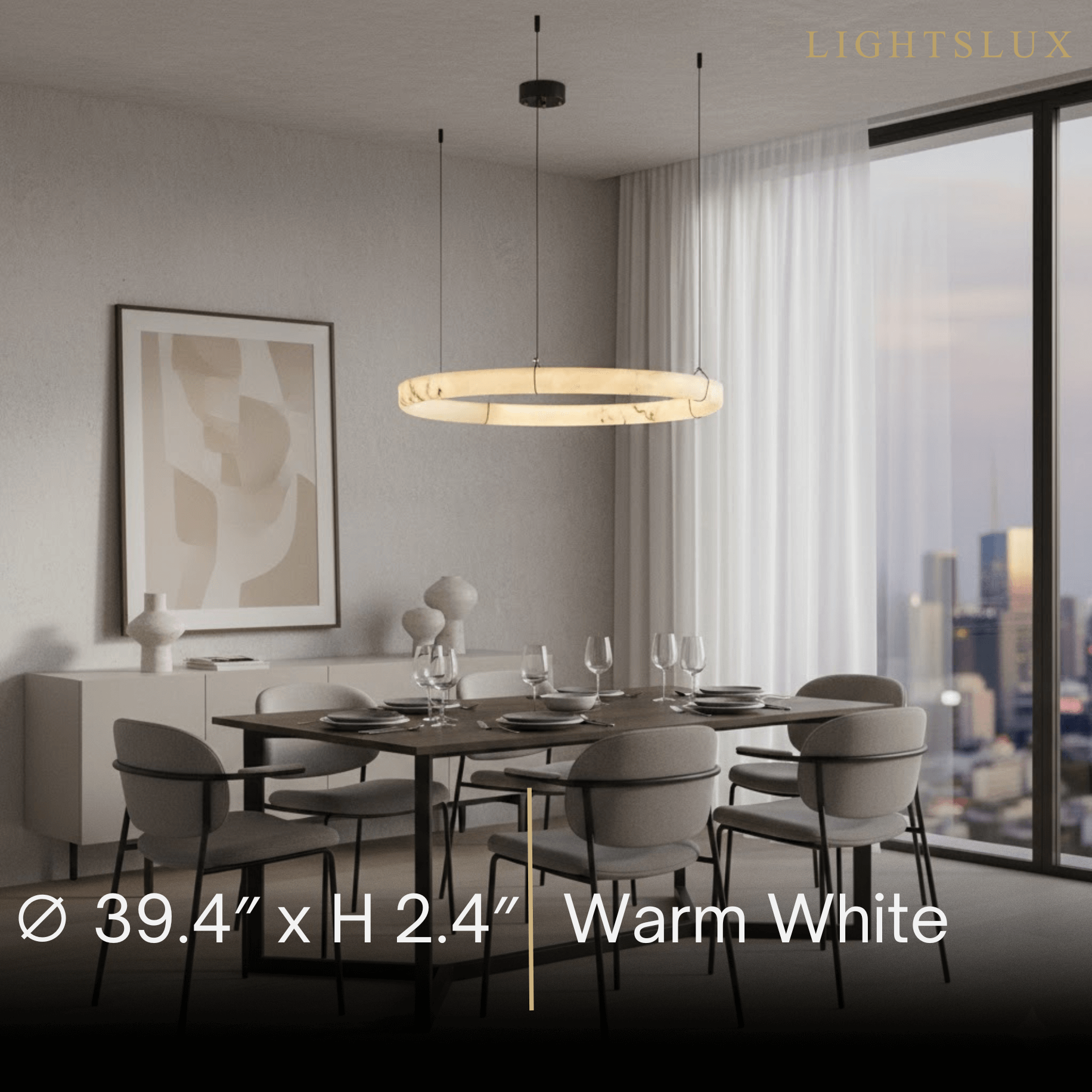 Pendant Lamp — Hand-Carved Stone & Black Metal for Dining Room