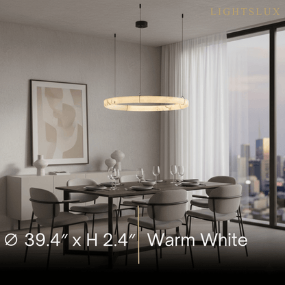 Pendant Lamp — Hand-Carved Stone & Black Metal for Dining Room