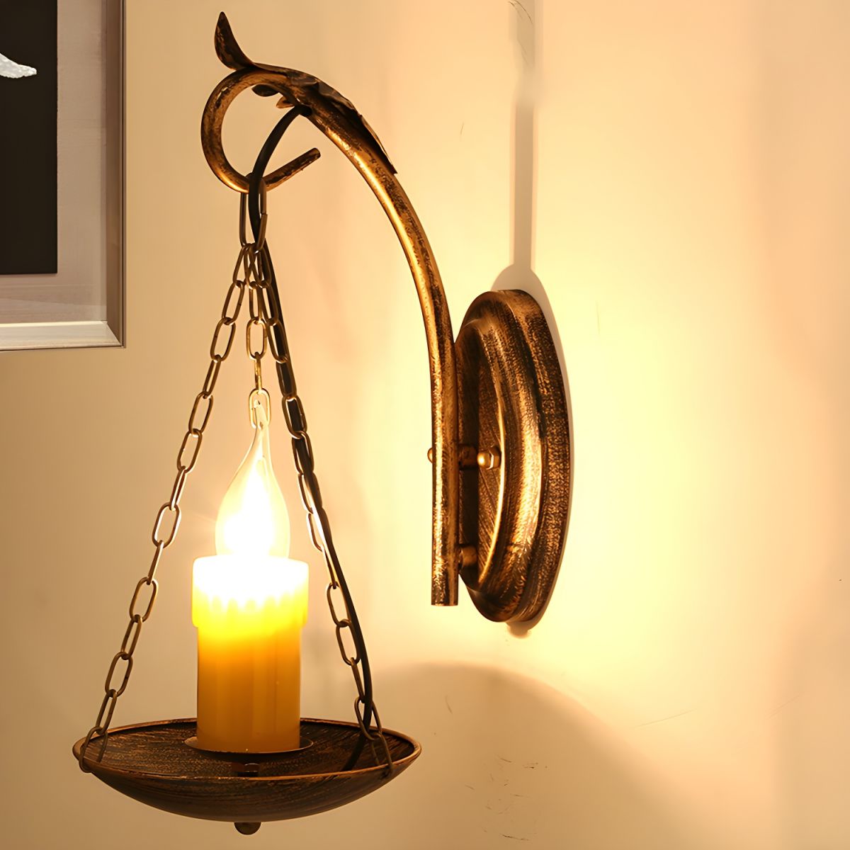 Lámpara de pared rústica de metal cobrizo con diseño industrial de vela de Pascua para comedor