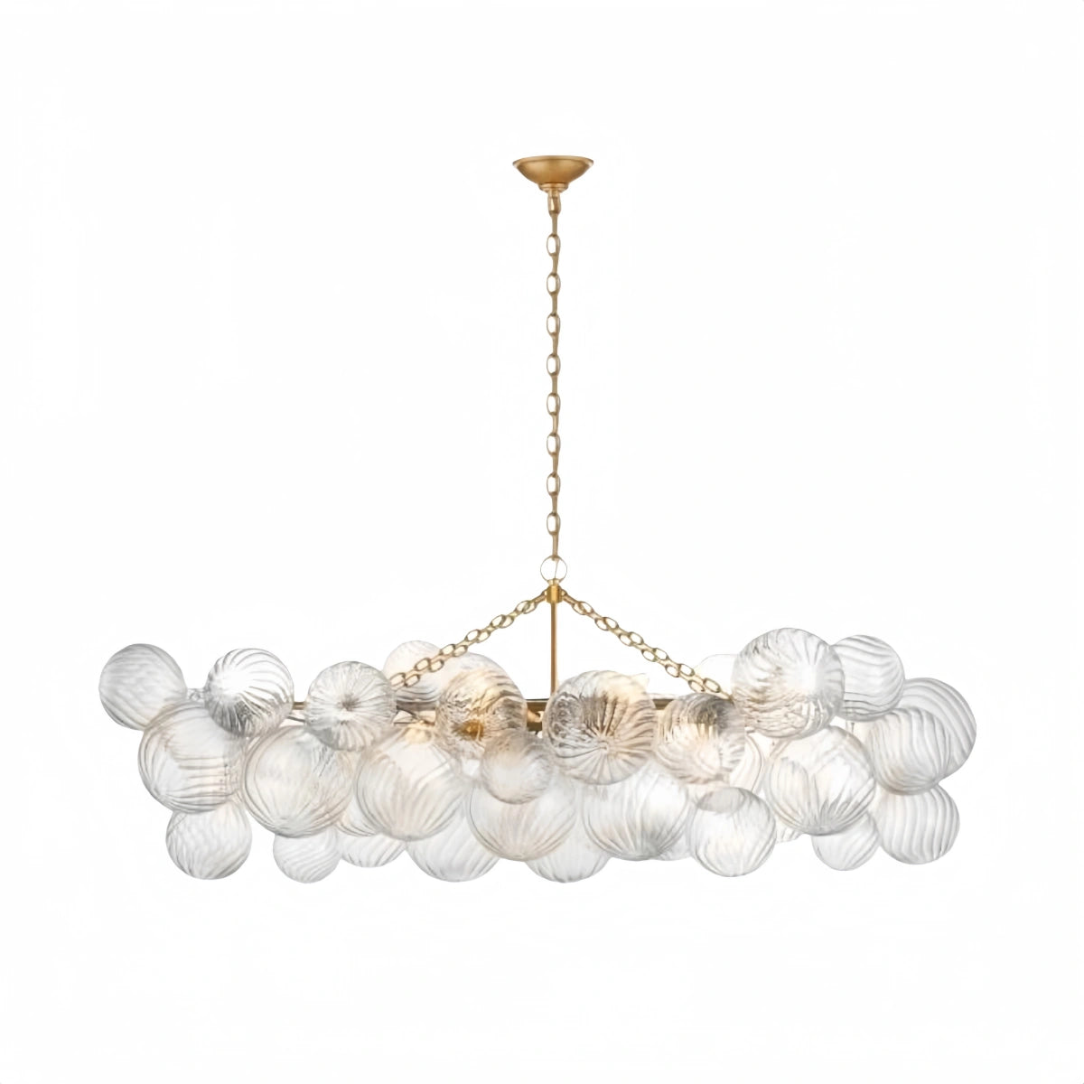 Modern Chandelier – Bubble Etched Glass Golden Chains Artistic for Dining Room/Entryway