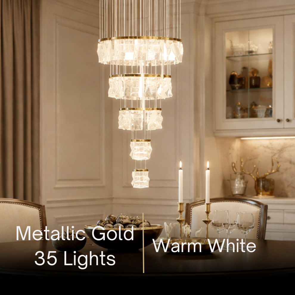 Excelis Royal Leaf-Layered Chandelier – Acrylic in Metallic Gold or Black Ash Dimmable