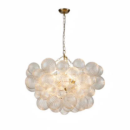 Modern Chandelier – Bubble Etched Glass Golden Chains Artistic for Dining Room/Entryway