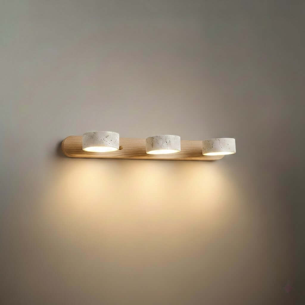 Modern Travertine Wall Light – Wood and Stone LED Sconce for Living Room