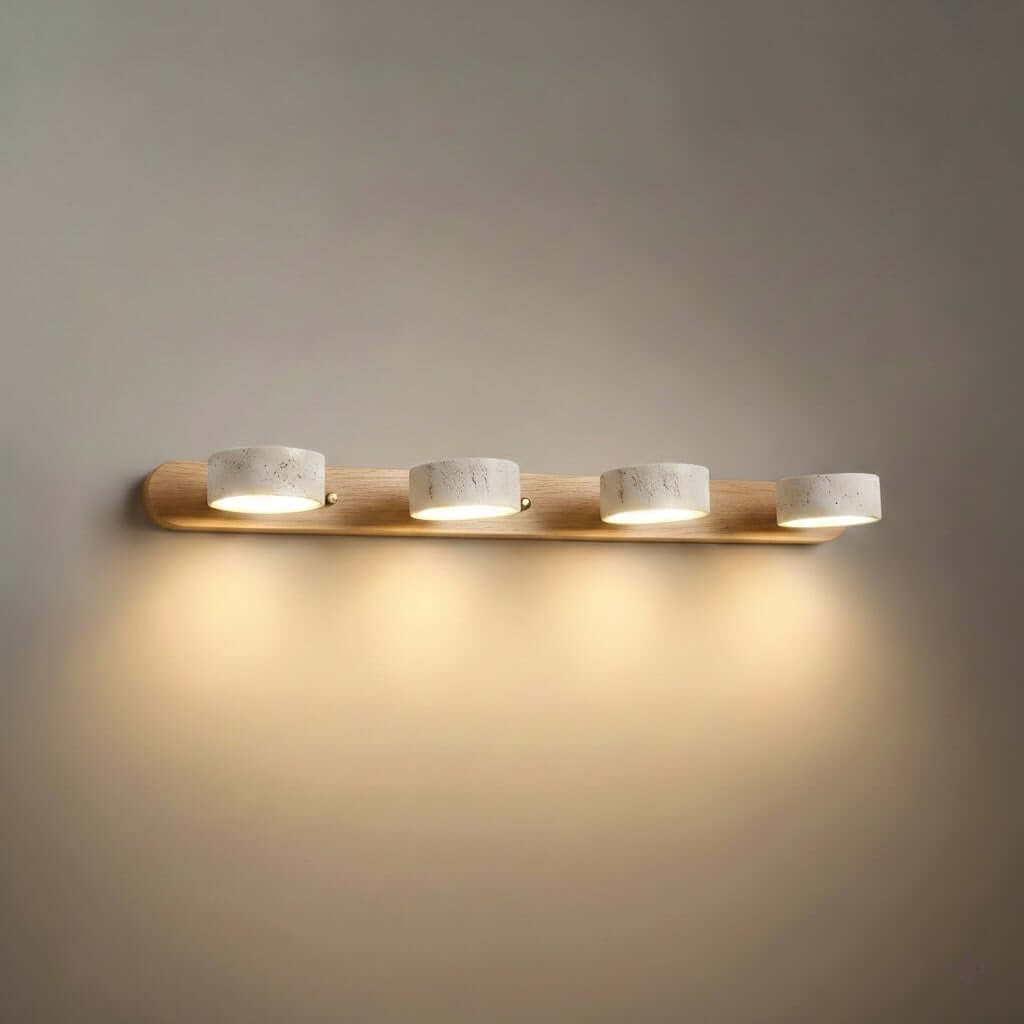 Modern Travertine Wall Light – Wood and Stone LED Sconce for Living Room