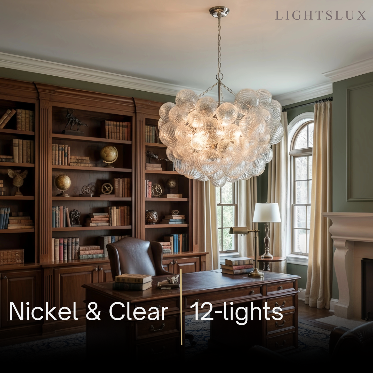 Modern Chandelier – Bubble Etched Glass Golden Chains Artistic for Dining Room/Entryway