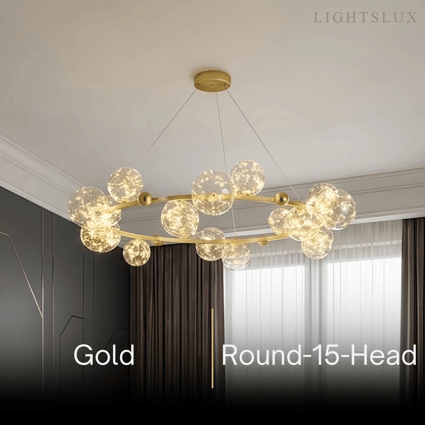 Nebula Moderner Bubble-Kronleuchter – Gold/Schwarzes Metall mit klarem Kristallglas für die Küche