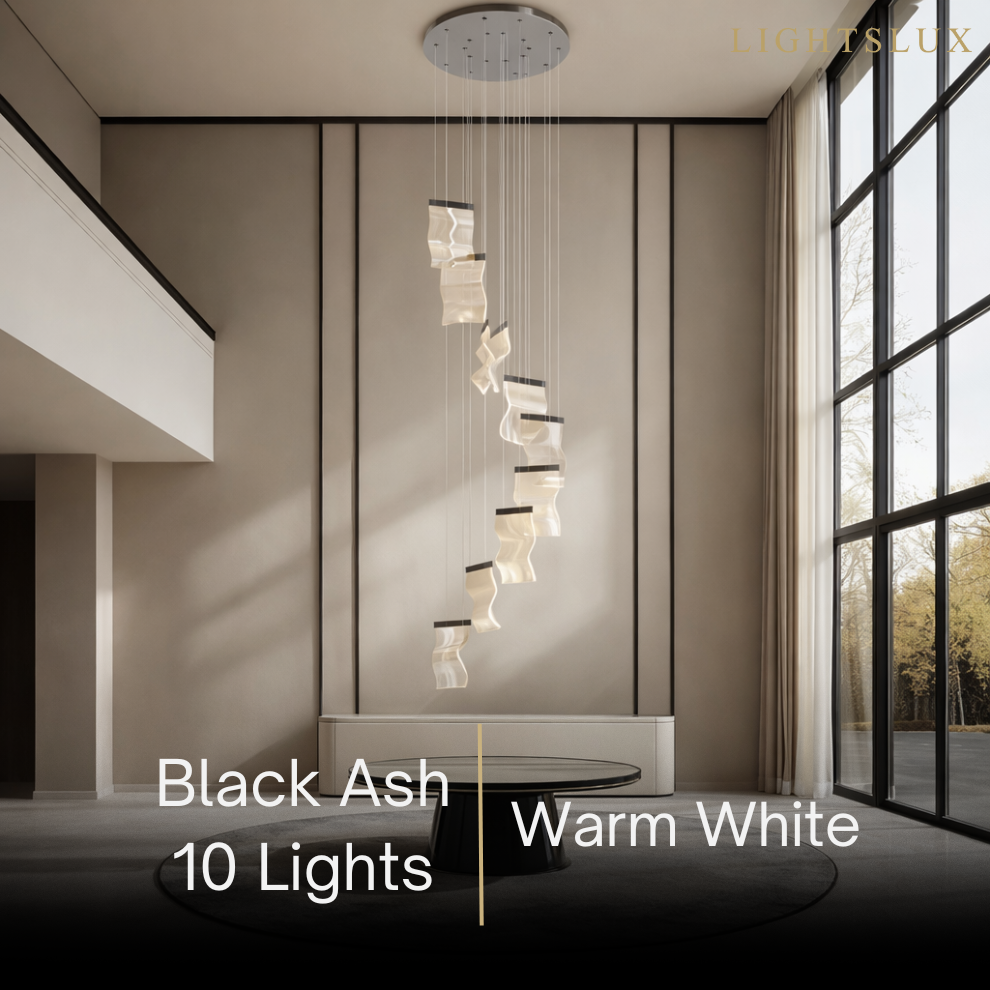 Excelis Royal Leaf-Layered Chandelier – Acrylic in Metallic Gold or Black Ash Dimmable
