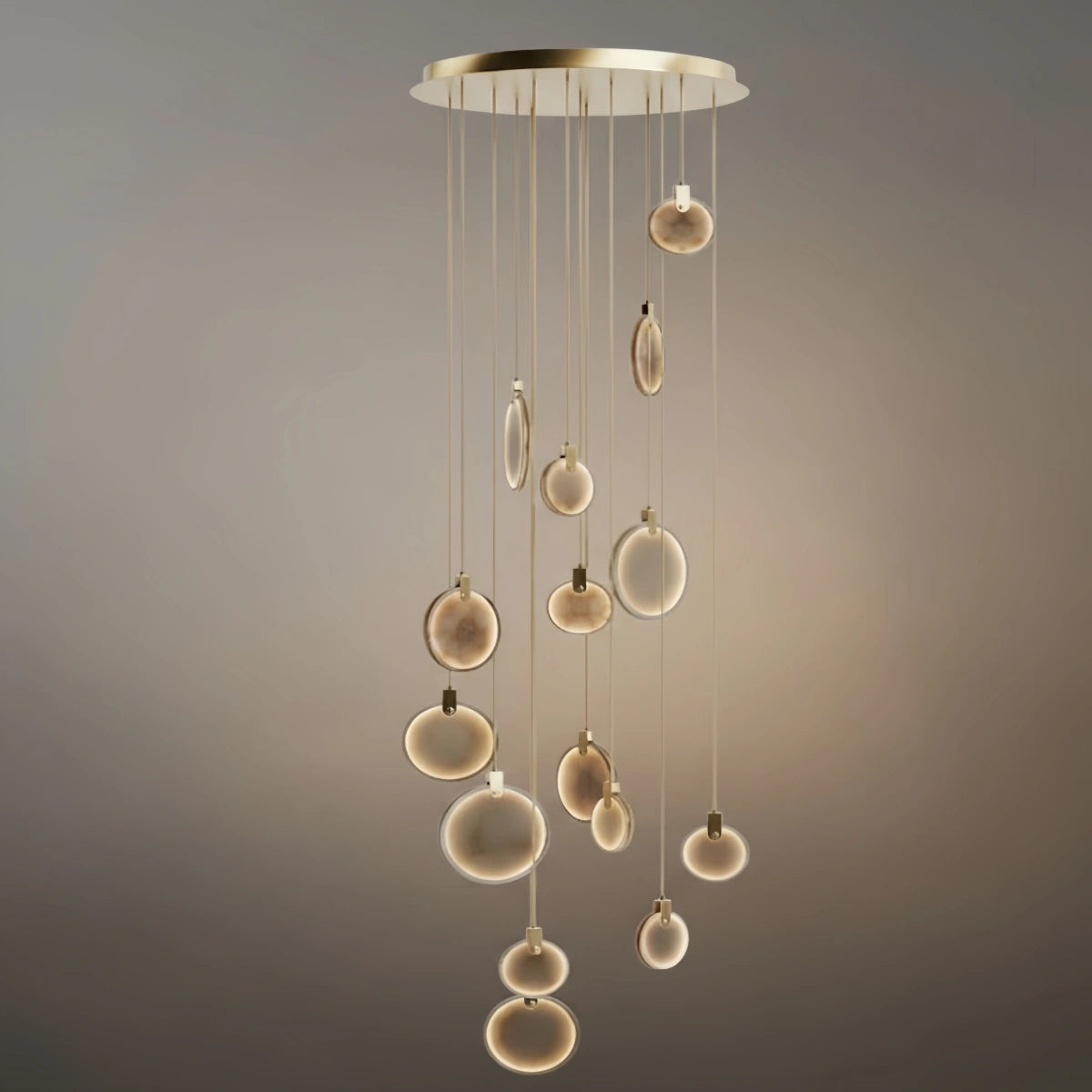 Excelis Modern Marble Orb Staircase Chandelier – Suspended Spheres on Stainless Steel Staircase