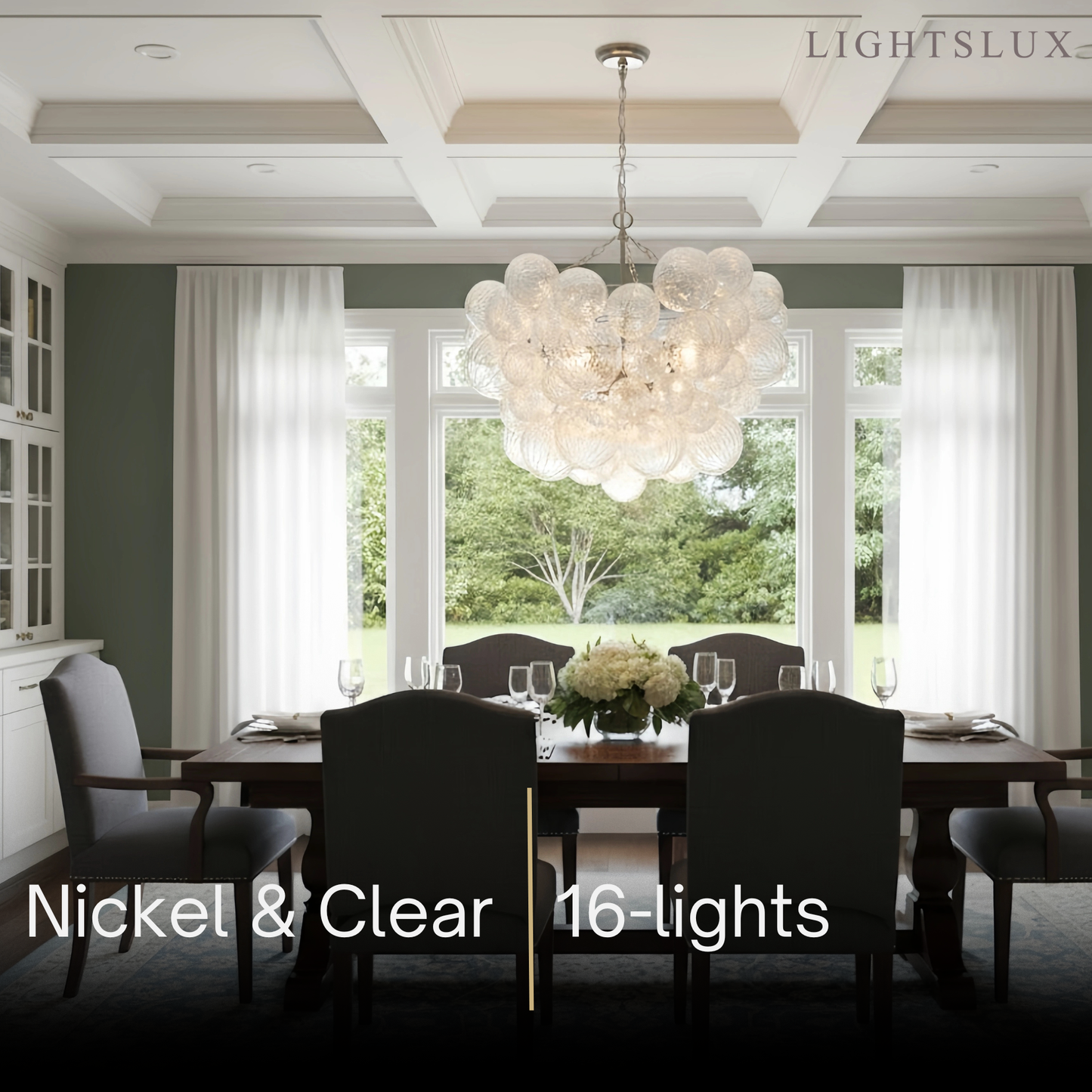 Modern Chandelier – Bubble Etched Glass Golden Chains Artistic for Dining Room/Entryway