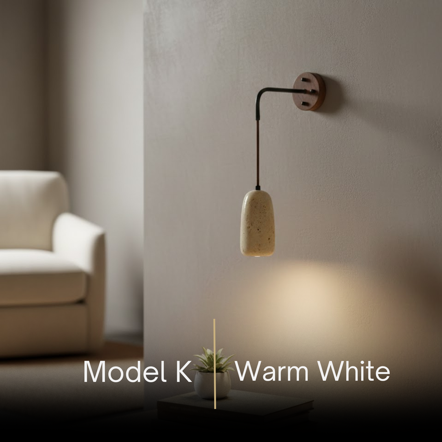 Wall Lamp — Travertine Shade Walnut Wood Socket for Bedside