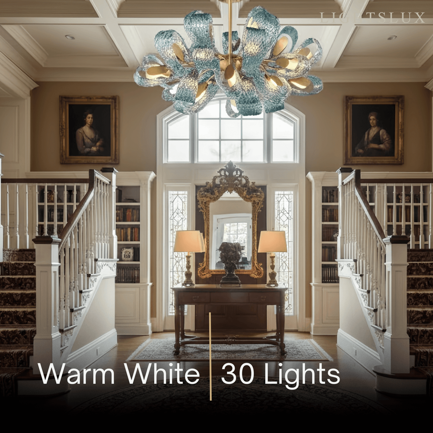 Art Deco Peacock Chandelier – Blue Feather Art Glass Contemporary for Dining Room Bedroom