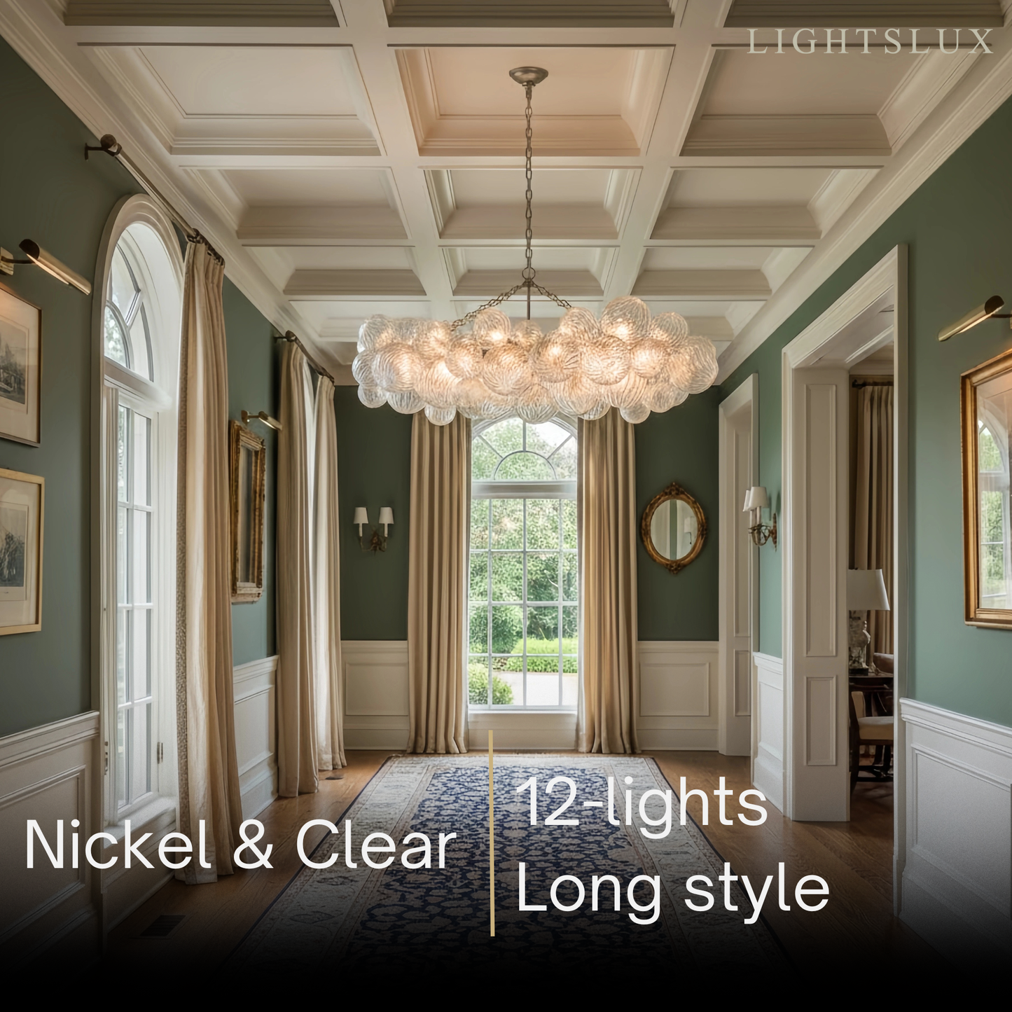 Modern Chandelier – Bubble Etched Glass Golden Chains Artistic for Dining Room/Entryway