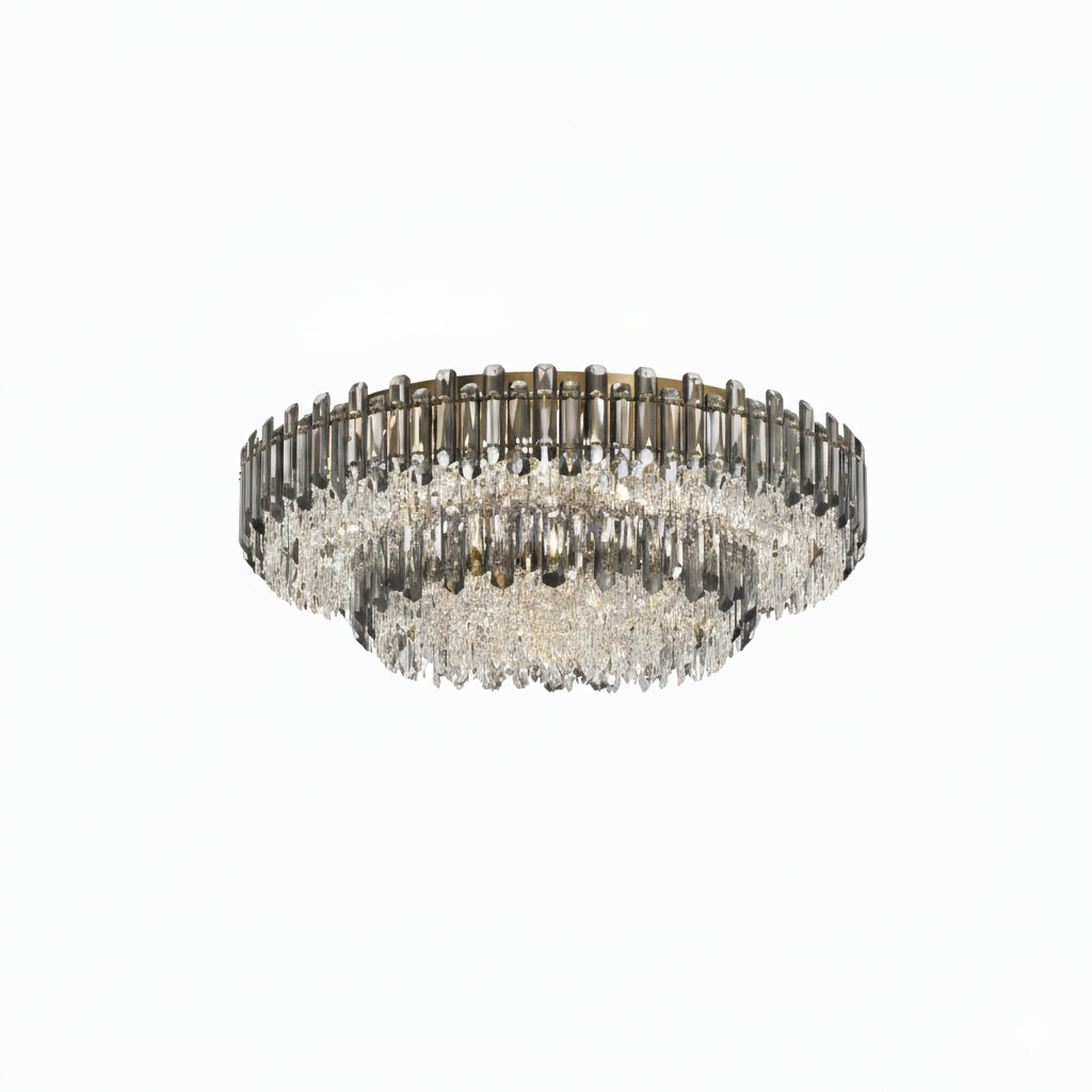 Luxury Crystal Flush Mount Chandelier – Smoky/Clear Dimmable for Living Room