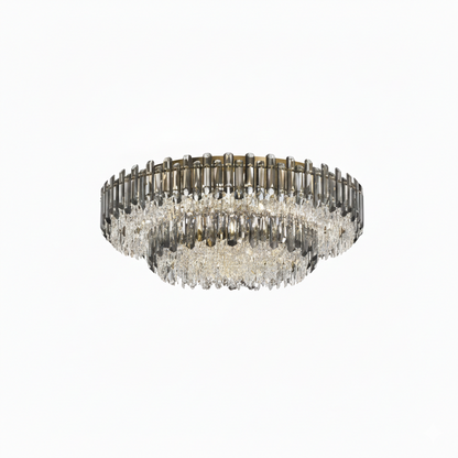 Luxury Crystal Flush Mount Chandelier – Smoky/Clear Dimmable for Living Room