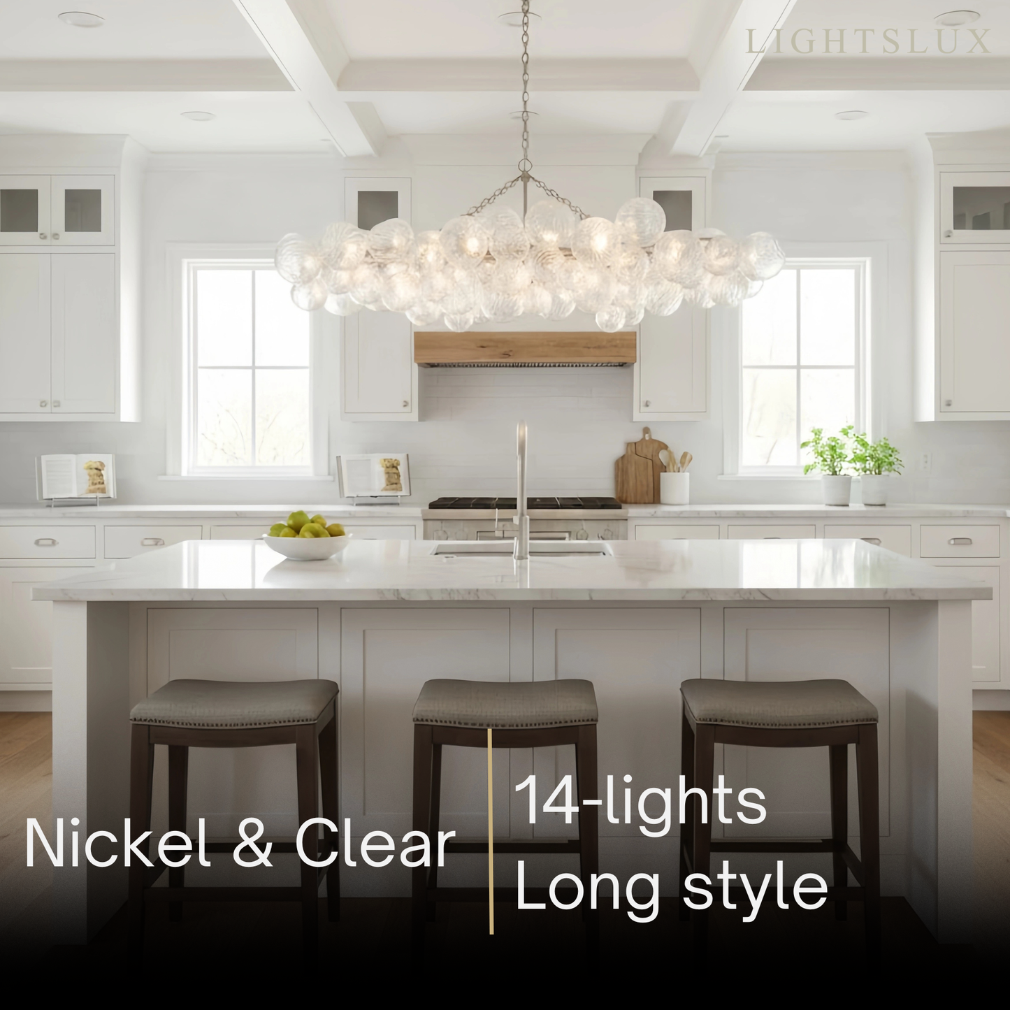 Modern Chandelier – Bubble Etched Glass Golden Chains Artistic for Dining Room/Entryway