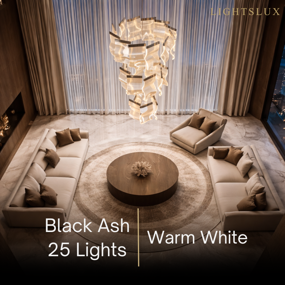 Excelis Royal Leaf-Layered Chandelier – Acrylic in Metallic Gold or Black Ash Dimmable