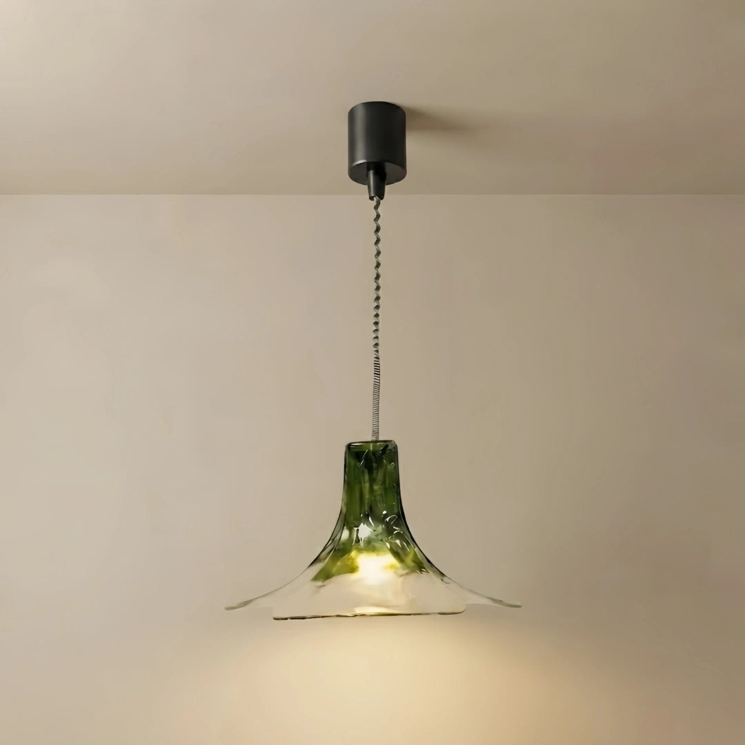 Vetro Art Deco Flared Glass Pendant Light -- Green/Grey/White for Dining Room
