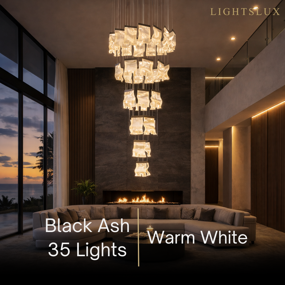Excelis Royal Leaf-Layered Chandelier – Acrylic in Metallic Gold or Black Ash Dimmable