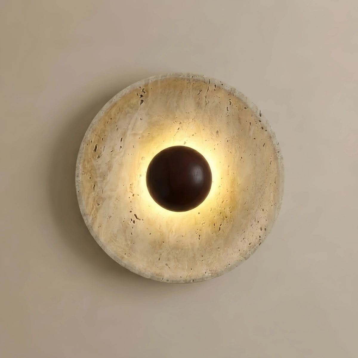 Strata Minimalist Wall Lamp -- Yellow Travertine & Wood for Hallway Bedroom Living Room