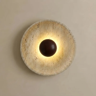 Strata Minimalist Wall Lamp -- Yellow Travertine & Wood for Hallway Bedroom Living Room