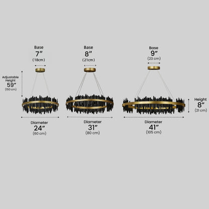 Excelis Dual-Ring Chandelier – Stainless Steel in Jet Black or Polished Gold for Living Room