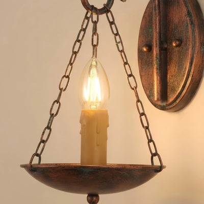 Lámpara de pared rústica de metal cobrizo con diseño industrial de vela de Pascua para comedor