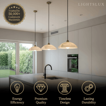 Minimalist Dome Pendant Lamp — Carved Alabaster & Polished Brass for Dining Room