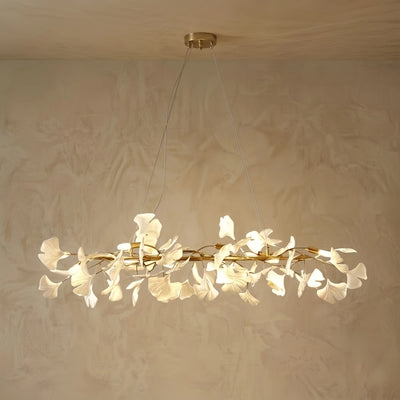Modern Ginkgo Chandelier – Ceramic Petal Ceiling Light in Gold for Dining Room