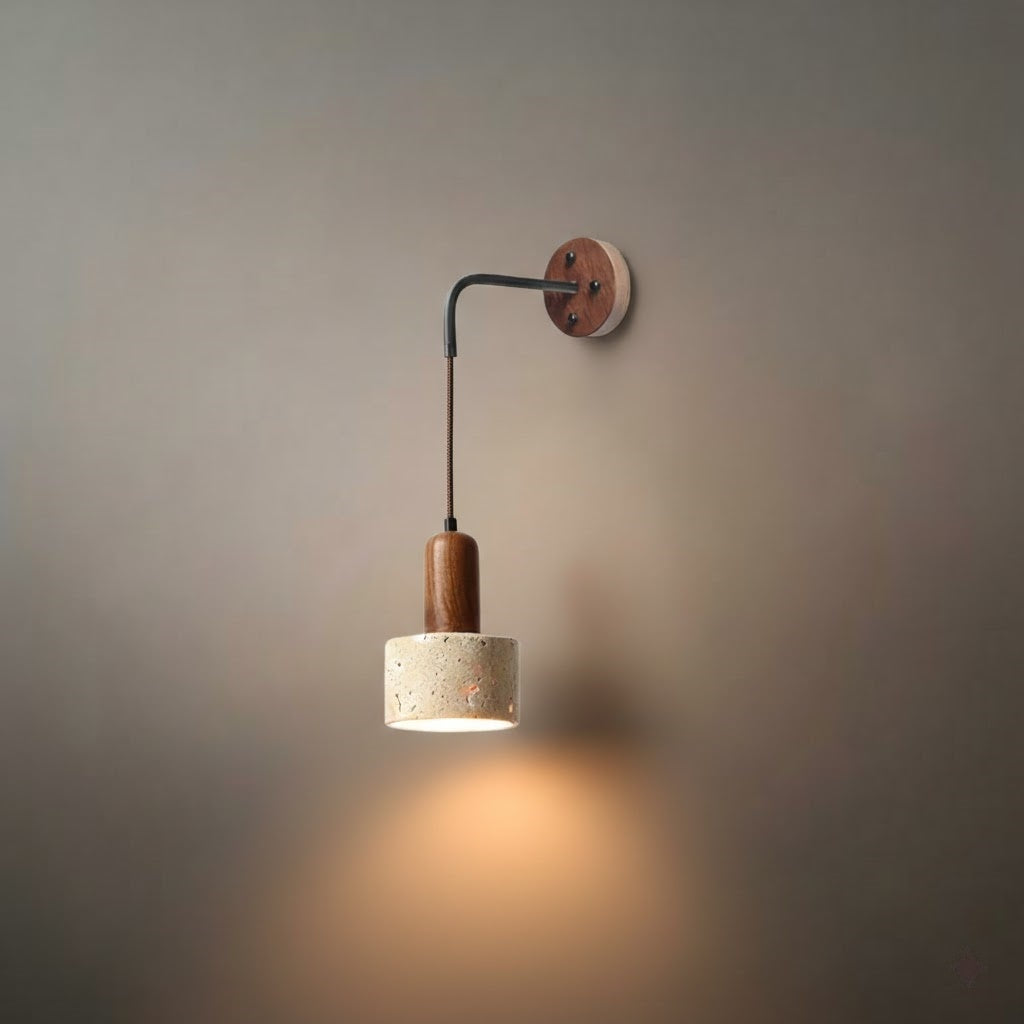 Wall Lamp — Travertine Shade Walnut Wood Socket for Bedside