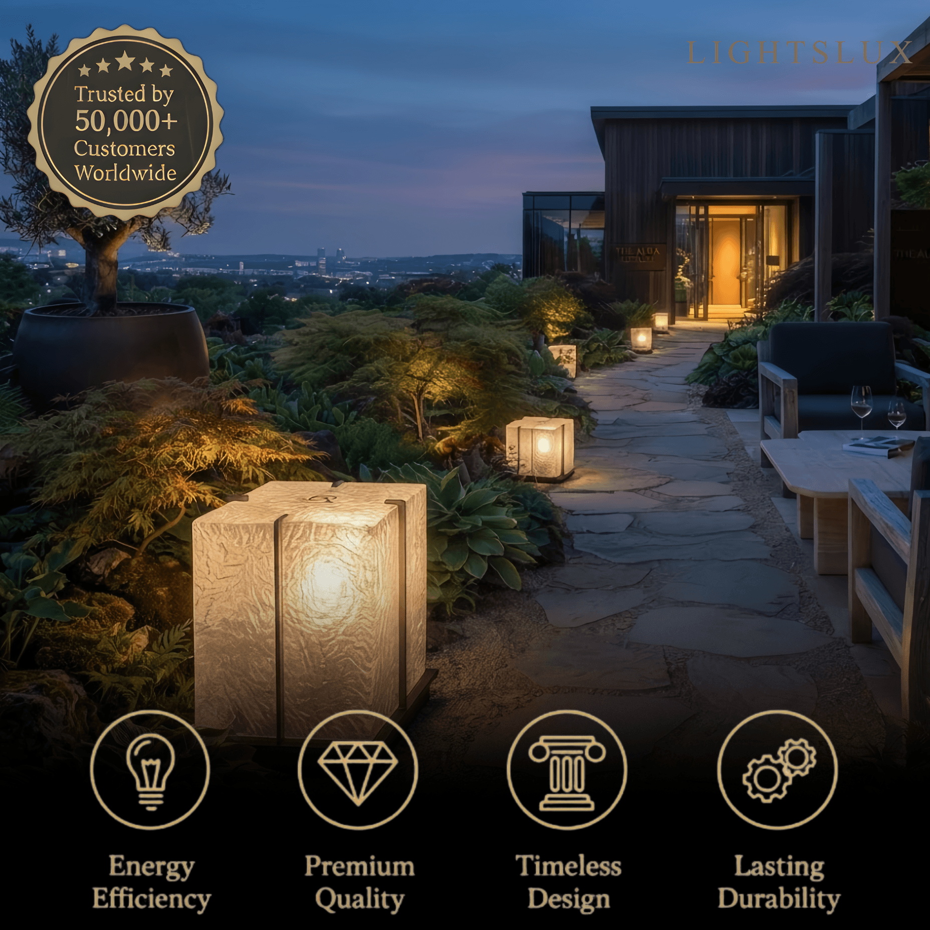 Lunara Modern Outdoor Floor Lamp--Stainless Steel Acrylic for Courtyard