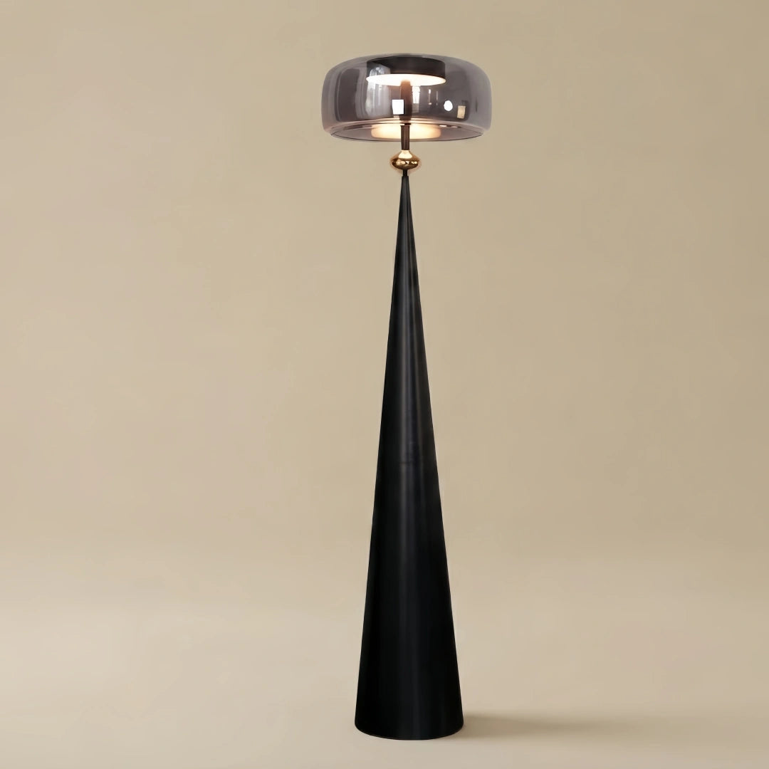 Vetro Modern Glass Floor Lamp -- Black Metal & Smoke Grey/Amber for Living Room