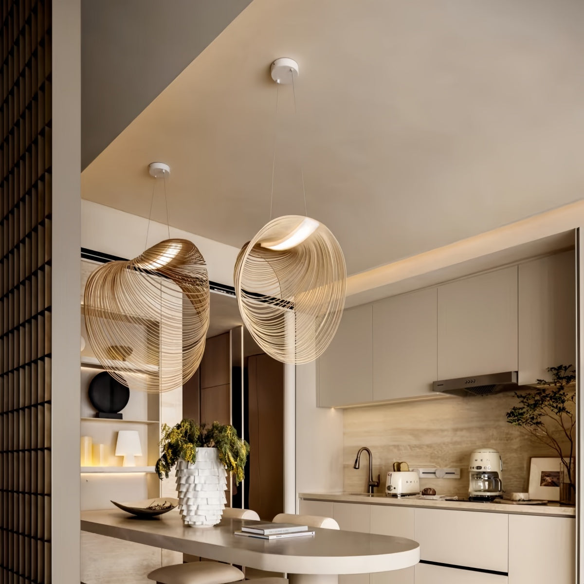 Zenno Art Deco Pendant Light - Irregular Wooden Design for Dining Room