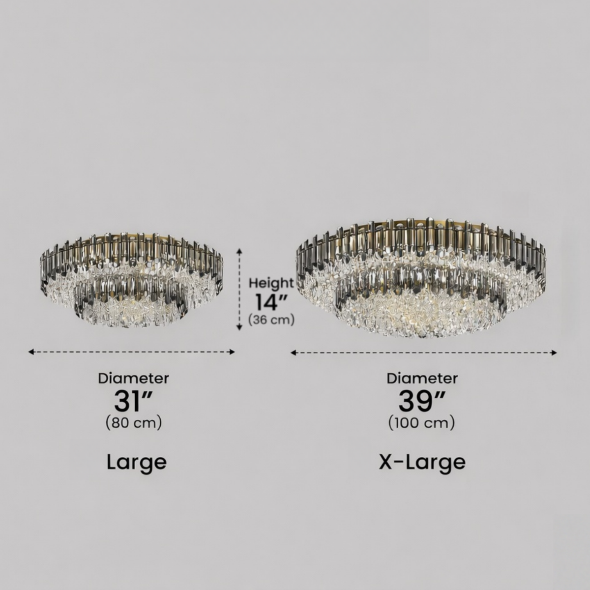 Luxury Crystal Flush Mount Chandelier – Smoky/Clear Dimmable for Living Room