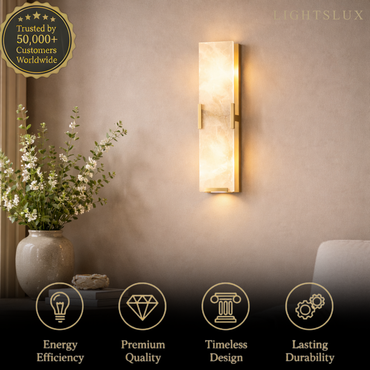 Modern Faceted Alabaster Wall Sconce – Brushed Gold Stainless Steel Backplate Indoor