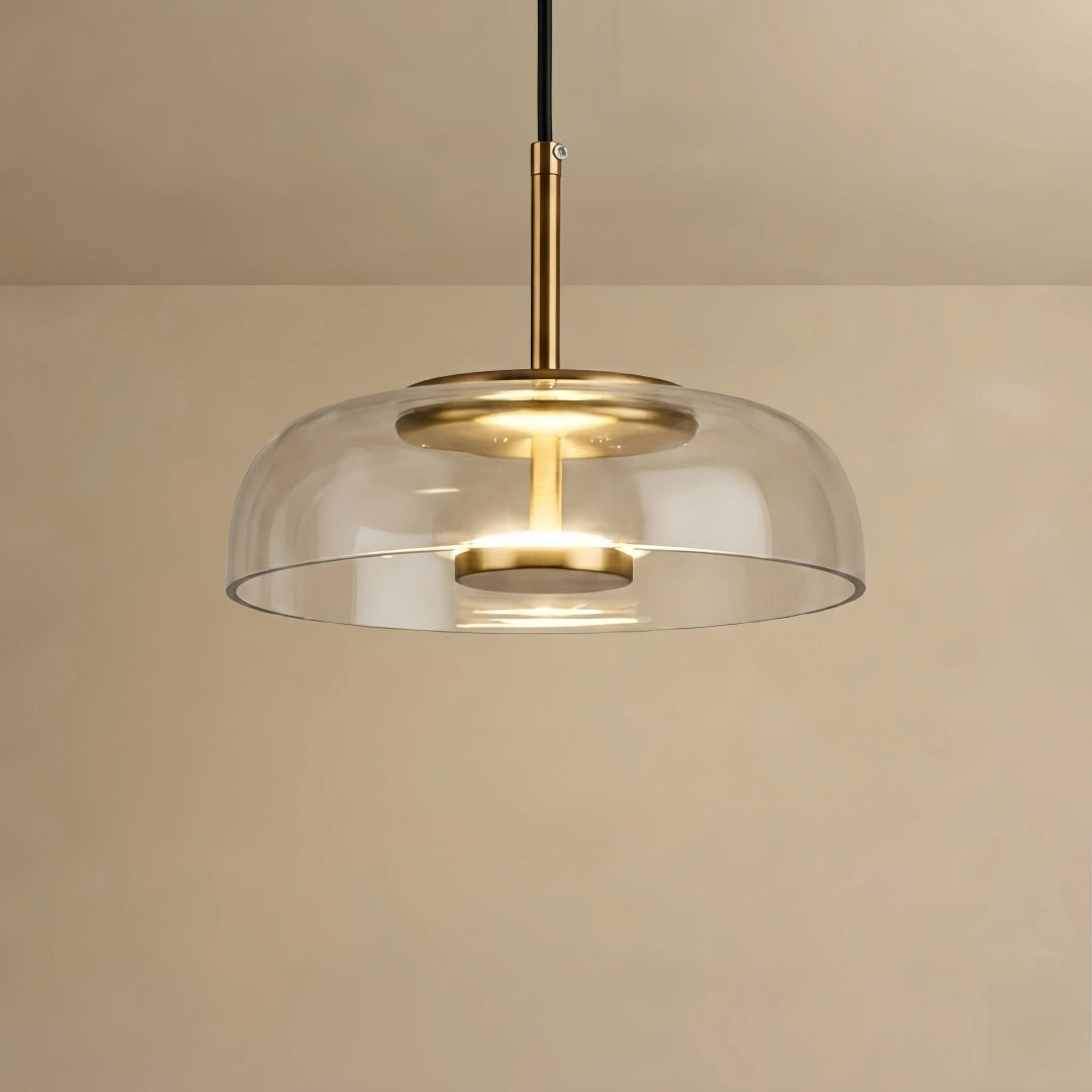 Scandinavian Pendant Lamp — Clear Glass Sphere & Brass Accent for Kitchen Island