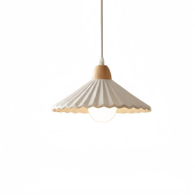 Lámpara colgante moderna de madera y cristal Crema — Pantalla cónica marrón para comedor