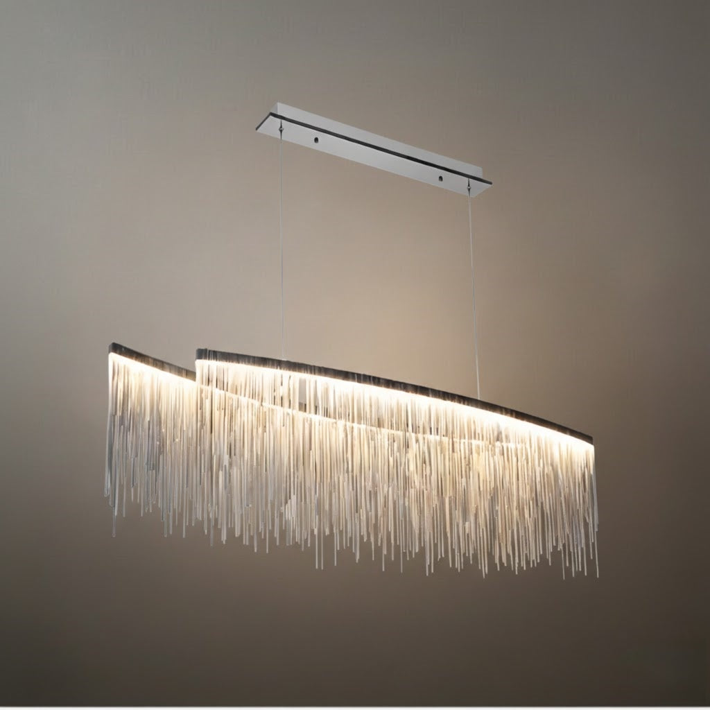 Gold or Chrome Pendant Light – Luxury Tassel Metal Fixture for Dining Room